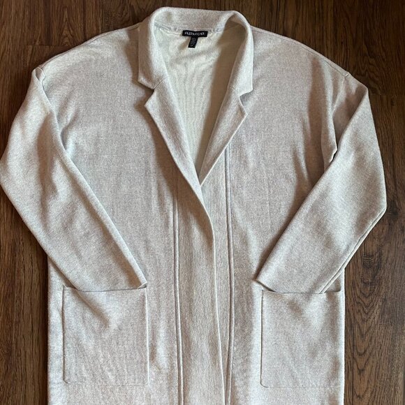 Eileen Fisher light grey wool blend cardigan Womens Small Petite open loose soft - Picture 3 of 10